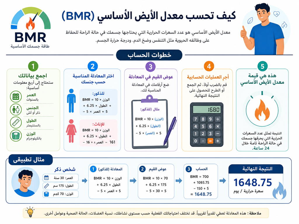 إنفوجرافيك يوضح كيفية حساب معدل الأيض الأساسي