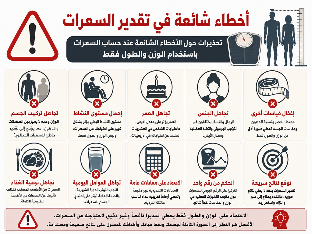 أخطاء شائعة في تقدير السعرات أخطاء تقدير السعرات حسب الوزن والطول