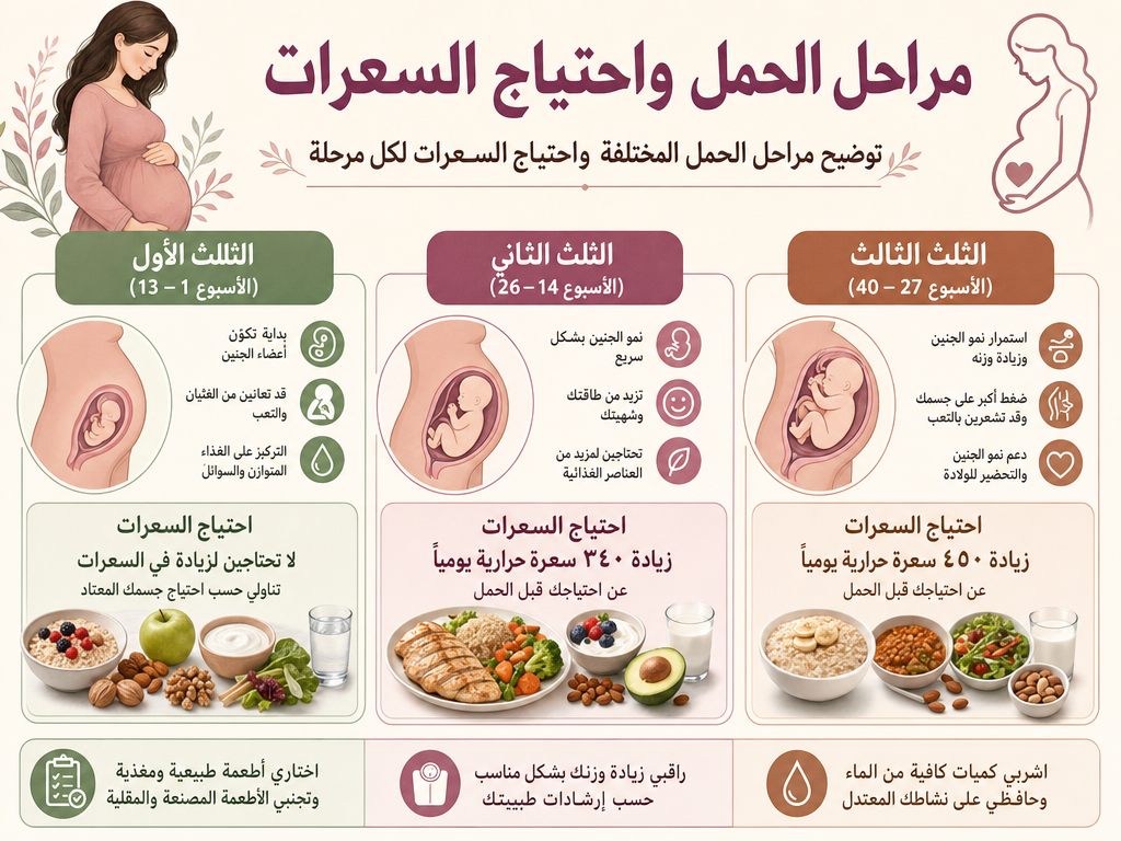 مراحل الحمل واحتياج السعرات مراحل الحمل المختلفة واحتياج السعرات