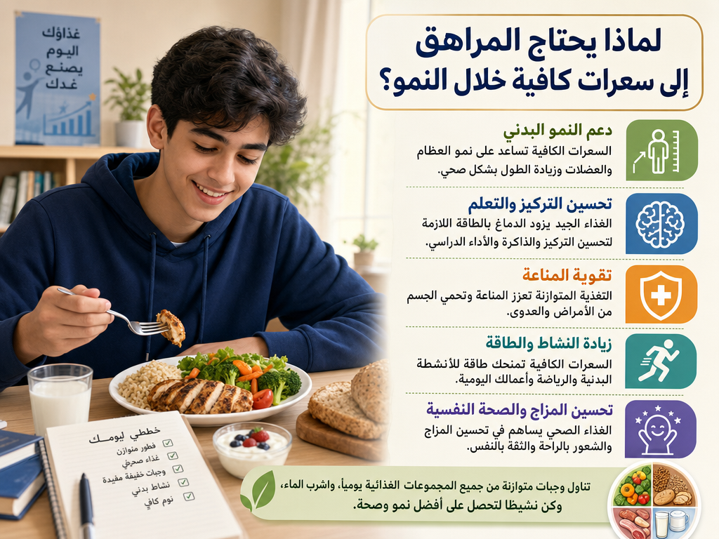 لماذا يحتاج المراهق إلى سعرات كافية خلال النمو؟ مراهق يتناول وجبة صحية