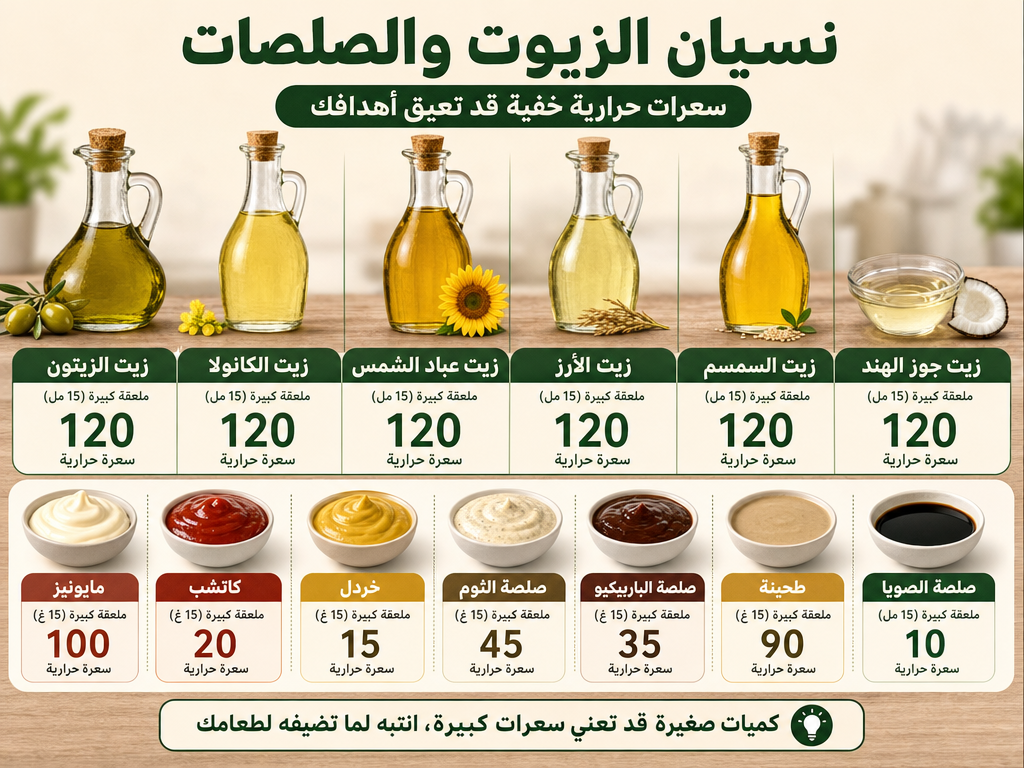 زيوت وصلصات مختلفة مع سعرات حرارية