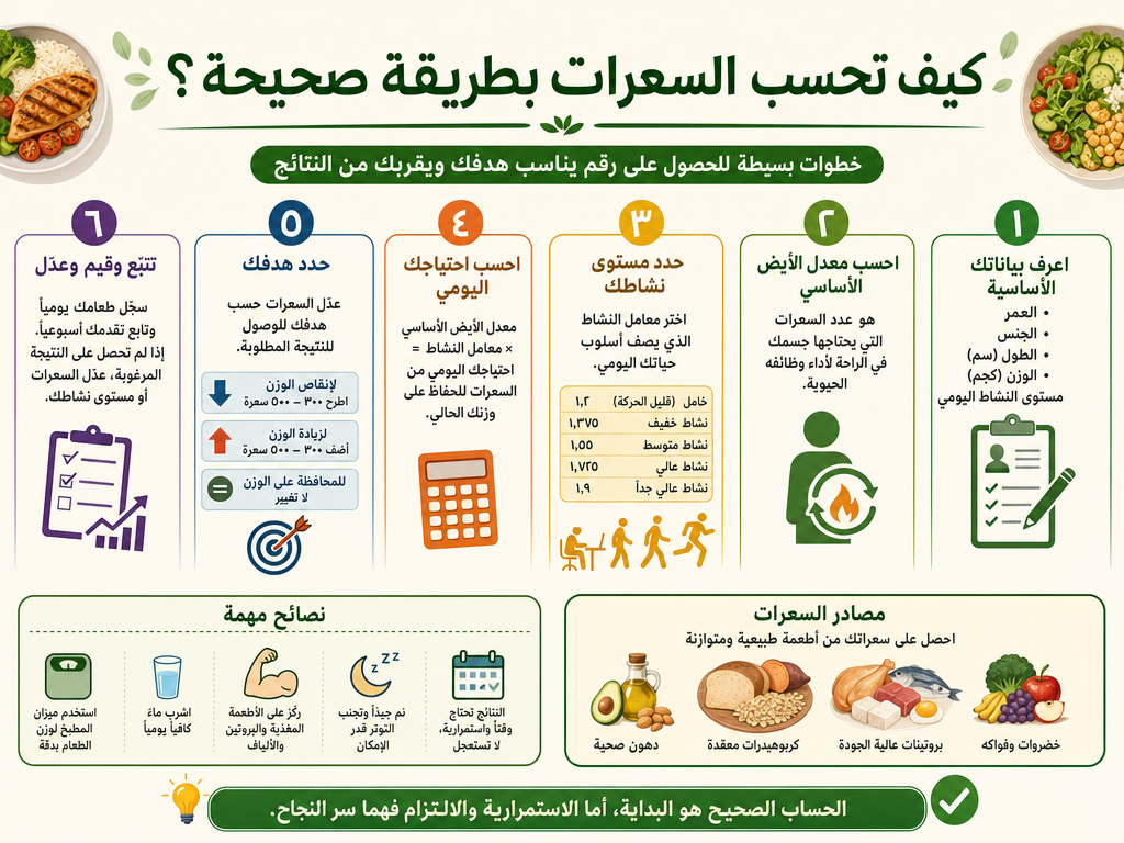 خطوات حساب السعرات الحرارية بطريقة صحيحة