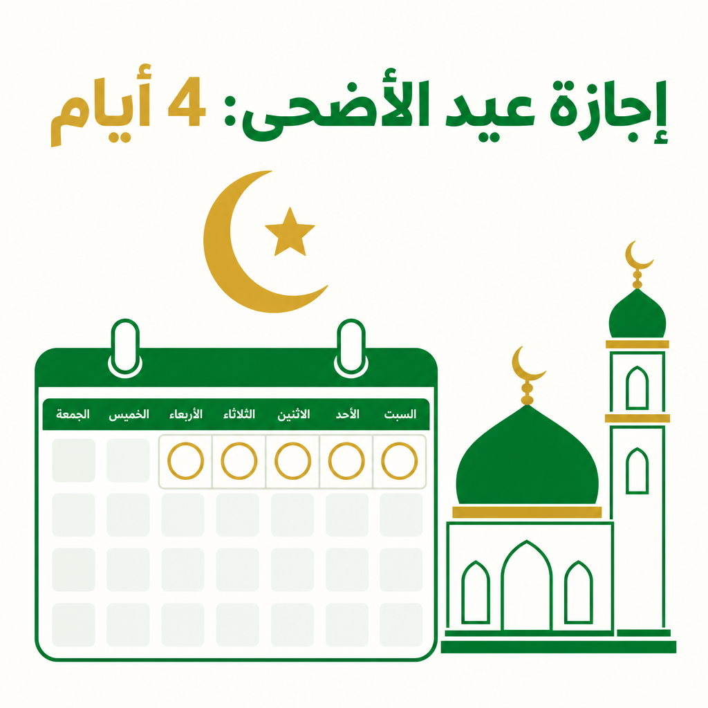 رسم توضيحي يوضح إجازة عيد الأضحى: 4 أيام