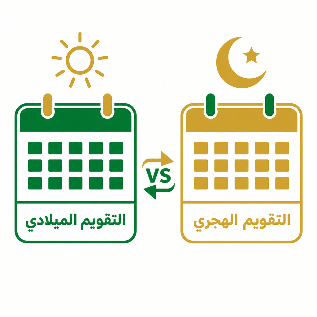 رسم توضيحي يقارن بين التقويم الميلادي والتقويم الهجري