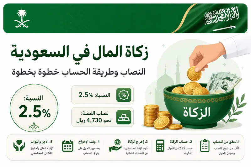 إنفوجرافيك يوضح نسبة وطريقة حساب زكاة المال في السعودية